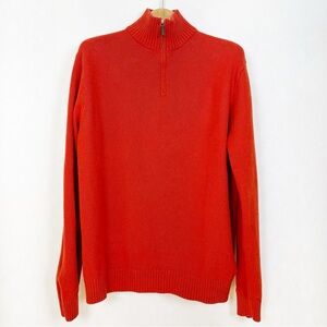J. Crew Men's Orange Red Cotton Cashmere Quarter Zip‎ Pullover Sweater Size XL